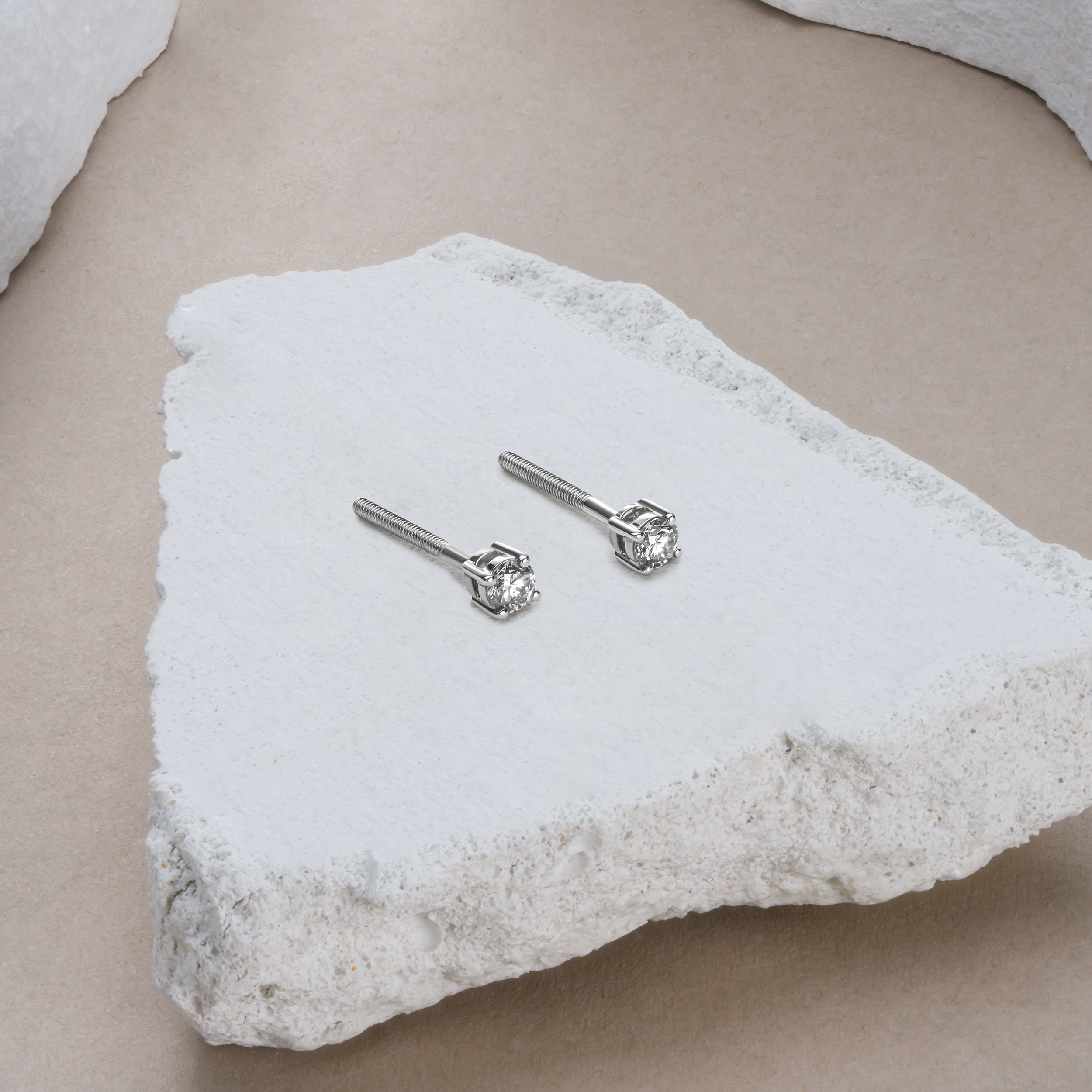 Diamond Earrings 0.20CT Studs Premium Quality in 18K White Gold - 3mm